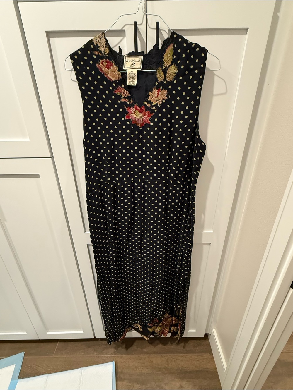 April Cornell Black Polka Dot Floral Midi Dress